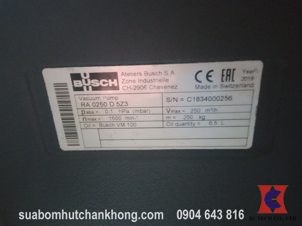 Tem bơm chân không Busch RA 0250 tại viện E